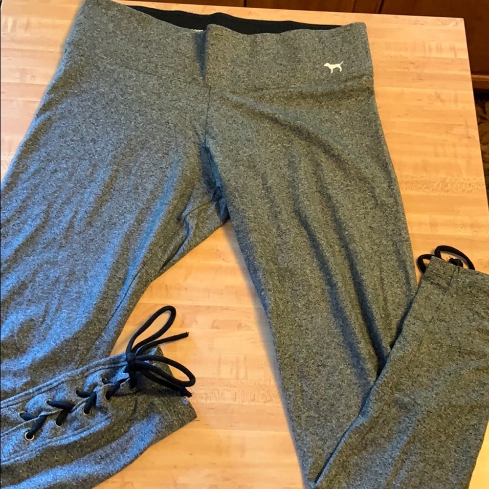 VS PINK Gray Lace Up Yoga Leggings